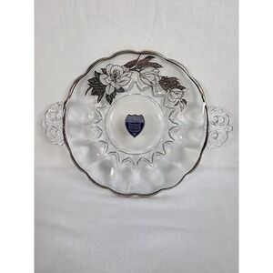 Rockwell Sterling Silver Non-Tarnish 8 Inch Glass Plate Floral Design Handles